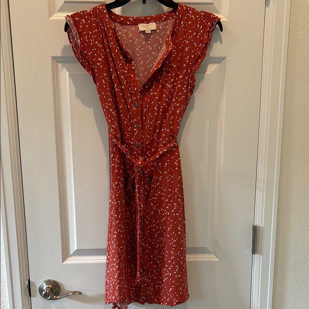LOFT Orange Midi Sundress with Flutter Sleeves and Tie Front